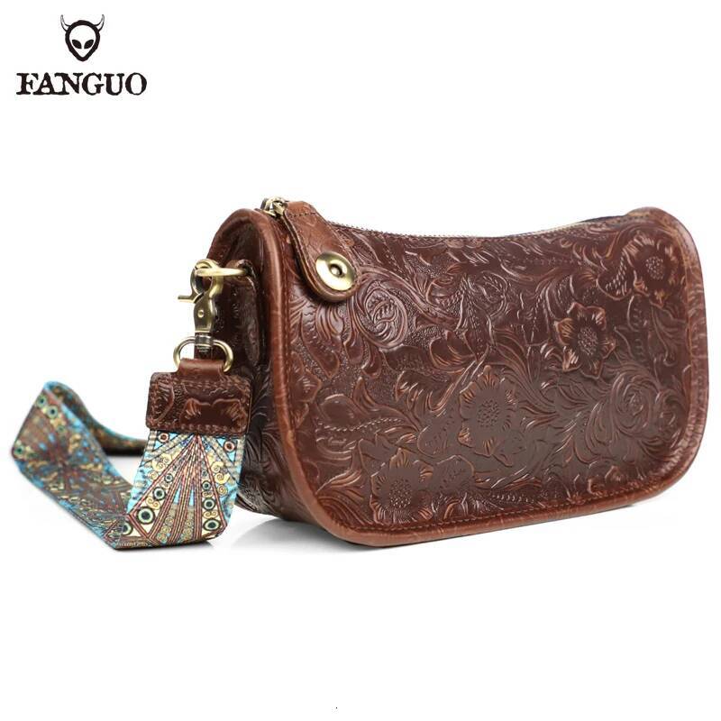 Solid Color Design Underarm Tote Fashion Genuine Leather Crossbody Messenger Handbag Retro Women's Shoulder Bag