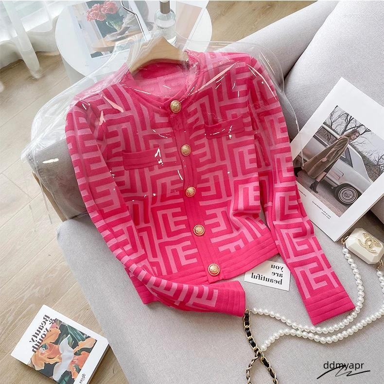 Women's Knits Spring And Autumn Knitted Cardigan Coat Women With Buttons French Chic Top Korean Ddmydec Style Alphabet O-Neck Short Sweaters