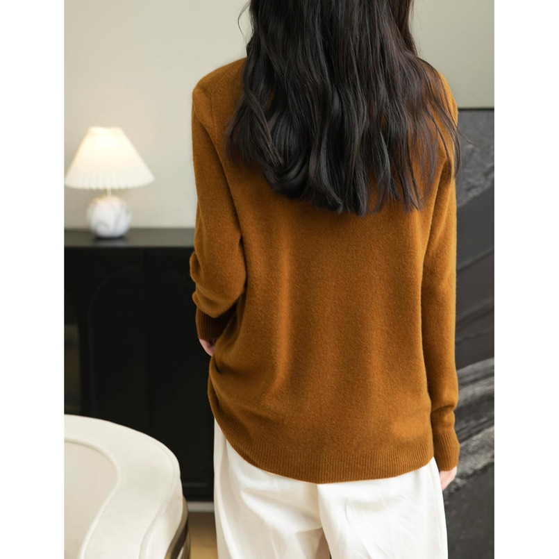 Women's 100% Merino Wool 2025 Fall Winter First-Line Ready to Wear Long Sleeve Seamless Knit Crewneck Sweater