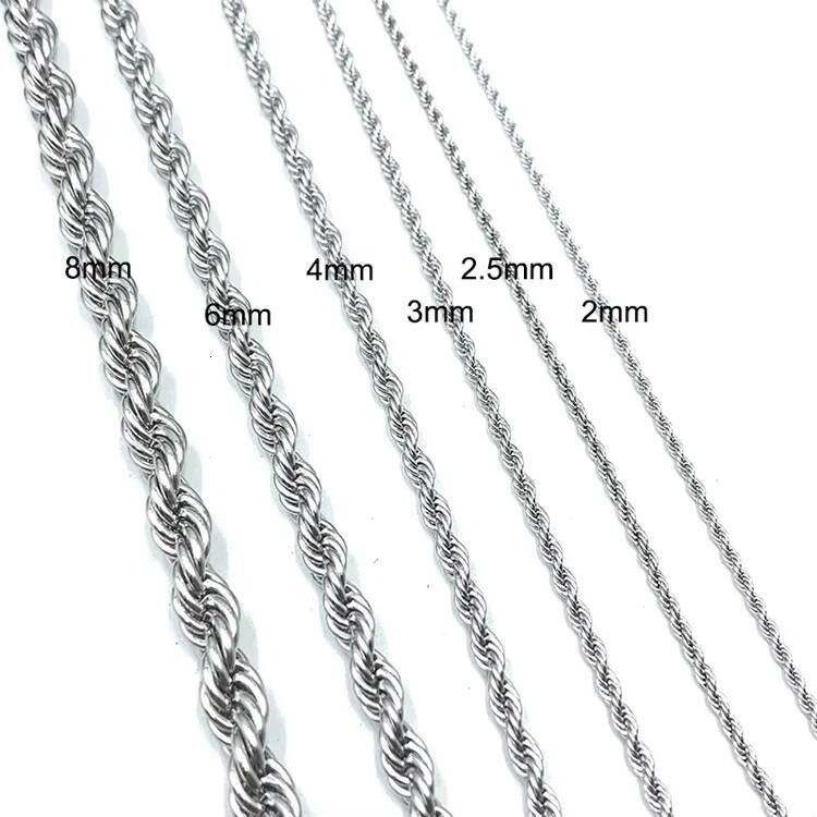 Wholesale Custom Size Stainless Steel Jewelry 3mm 4mm 5mm 6mm Hip Hop Gold Rope Chain Necklace