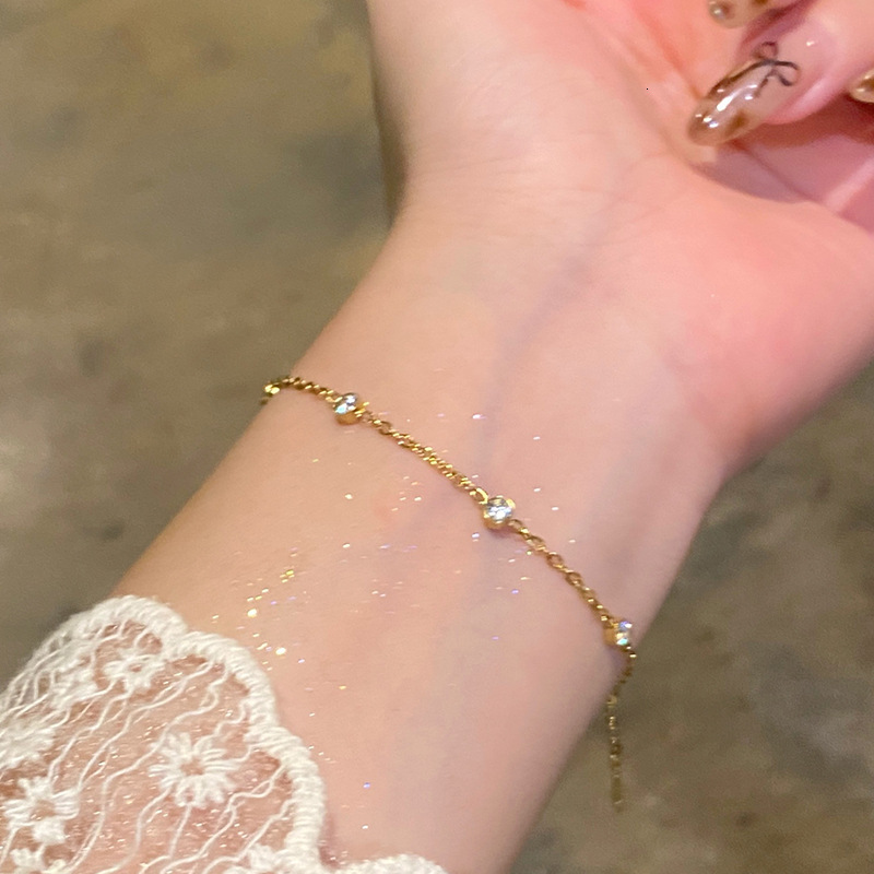 Real Gold Plated Zircon Bracelet Simple Versatile Fashionable Elegant High-end Women's Jewelry