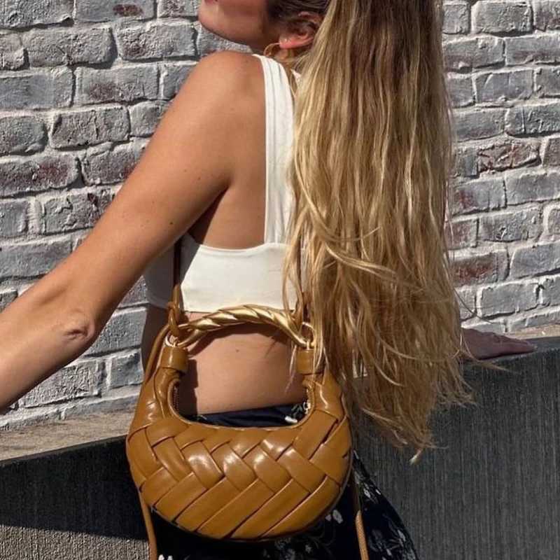 Classic Half Moon Bags For Women Designer Handbag And Purse 2025 New In PU Metal Top Handle Cross Braided Wrist Shoulder Z250903