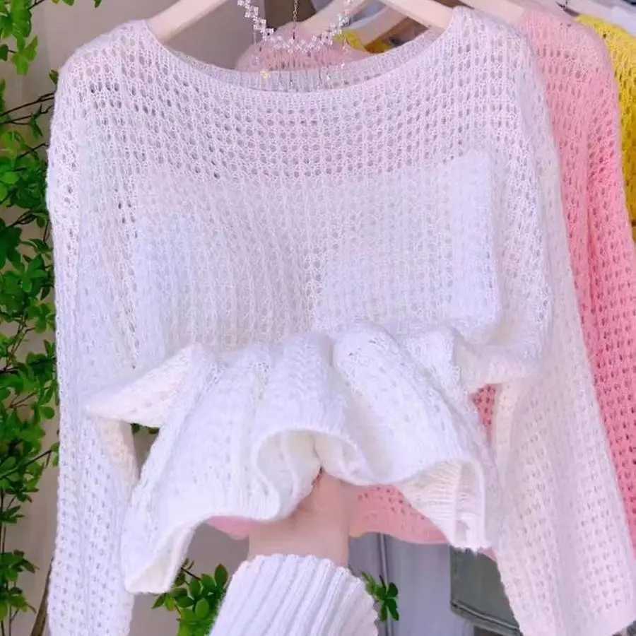 Ladies Thin Hollow out Knitted Cover up Spring Summer New Sle Loose Faionable Long Sve Sun Protection Top round Ne Z250905