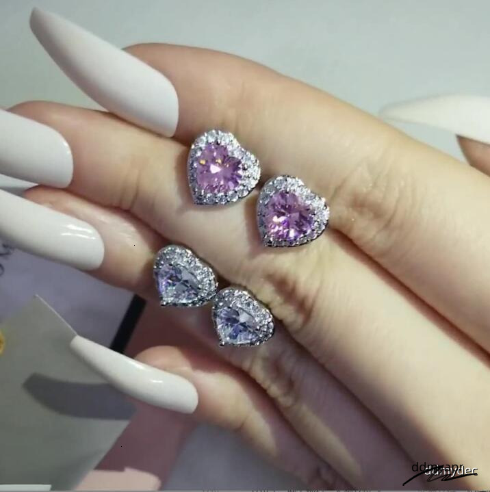 Simple Fashion Stud Earring Jewelry Sterling Sier White Pink ddmydec 5A Cubic Zircon Heart Shape Dia Promise Gemstones Women Hollow Earrings Gift ddmy