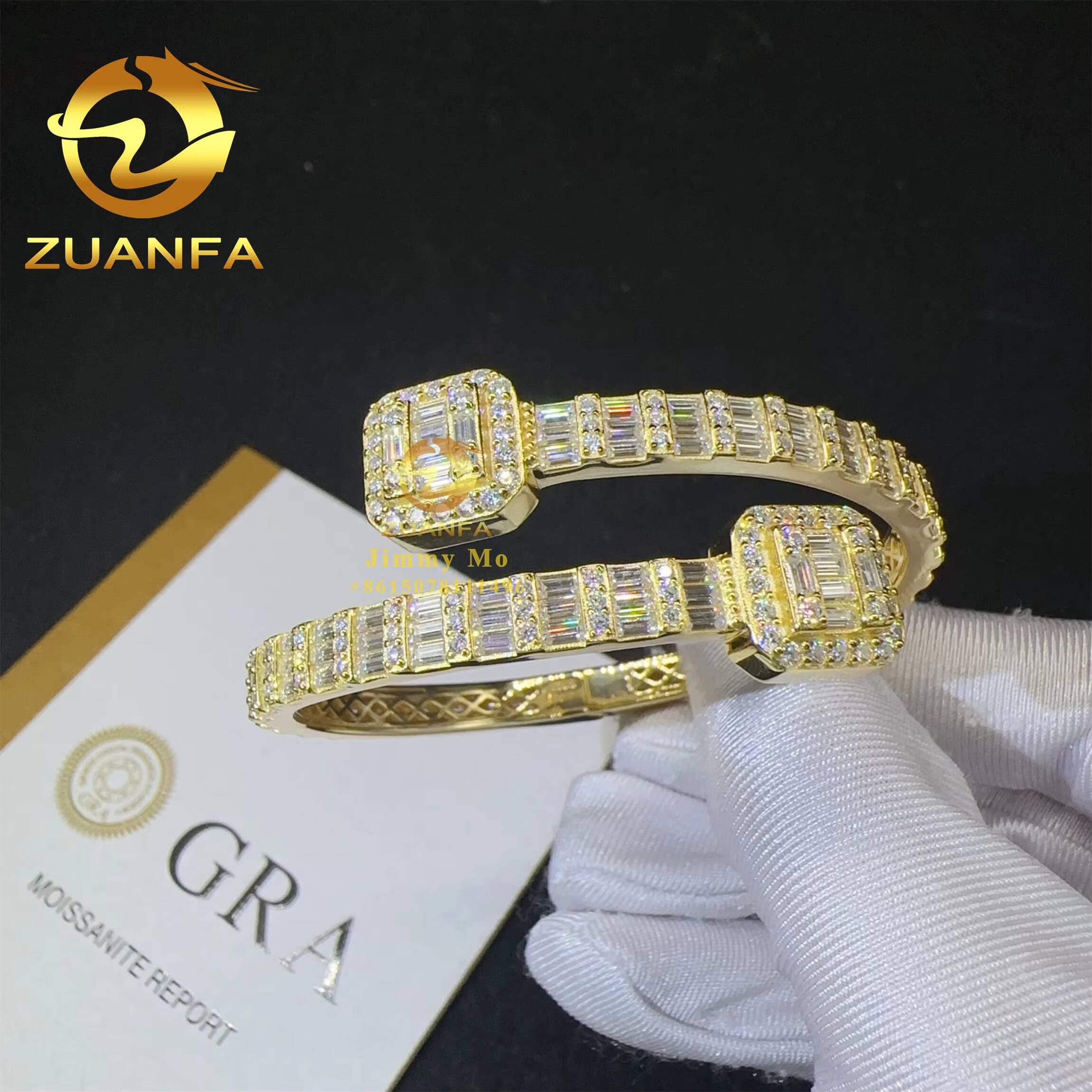 Wholesale Price Pass Diamond Tester 925 Silver Iced Out Hip Hop Jewelry VVS1 Baguette Moissanite Diamond Bracelet Bangle