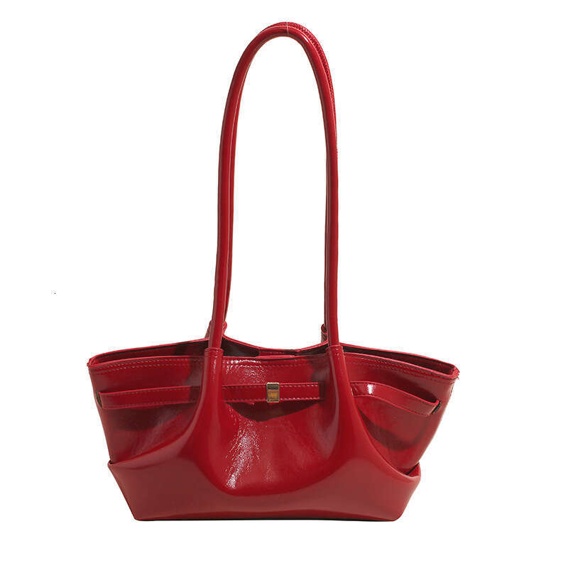 DHEssentials 2025 Korean Style Tote Bag, Oil Wax PU, Large Capacity, Pleated Double Straps, Black/White/Red