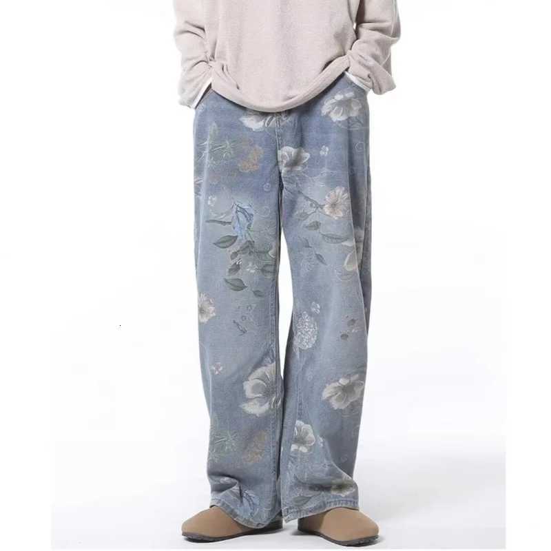 MirrordustKorean Style Printed TieDye StraightLeg Loose Unisex Casual Jeans W250905