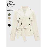 Trendy Solid Color Notch Lapel Double Breasted Long Sleeve Trench Coat