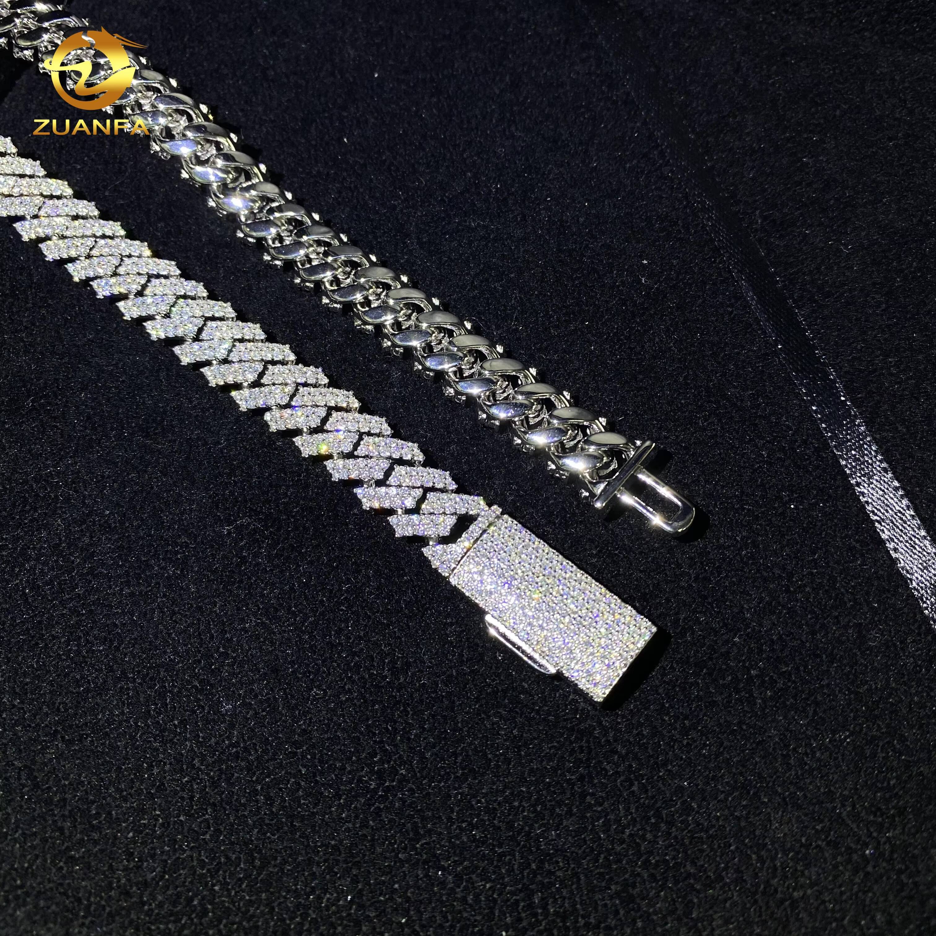 Hot Sale12mm 2Rows 925 Silver Hip Hop Jewelry Bracelet Iced Out VVS Moissanite Diamond Cuban Link Chain Necklace GRA Certificate
