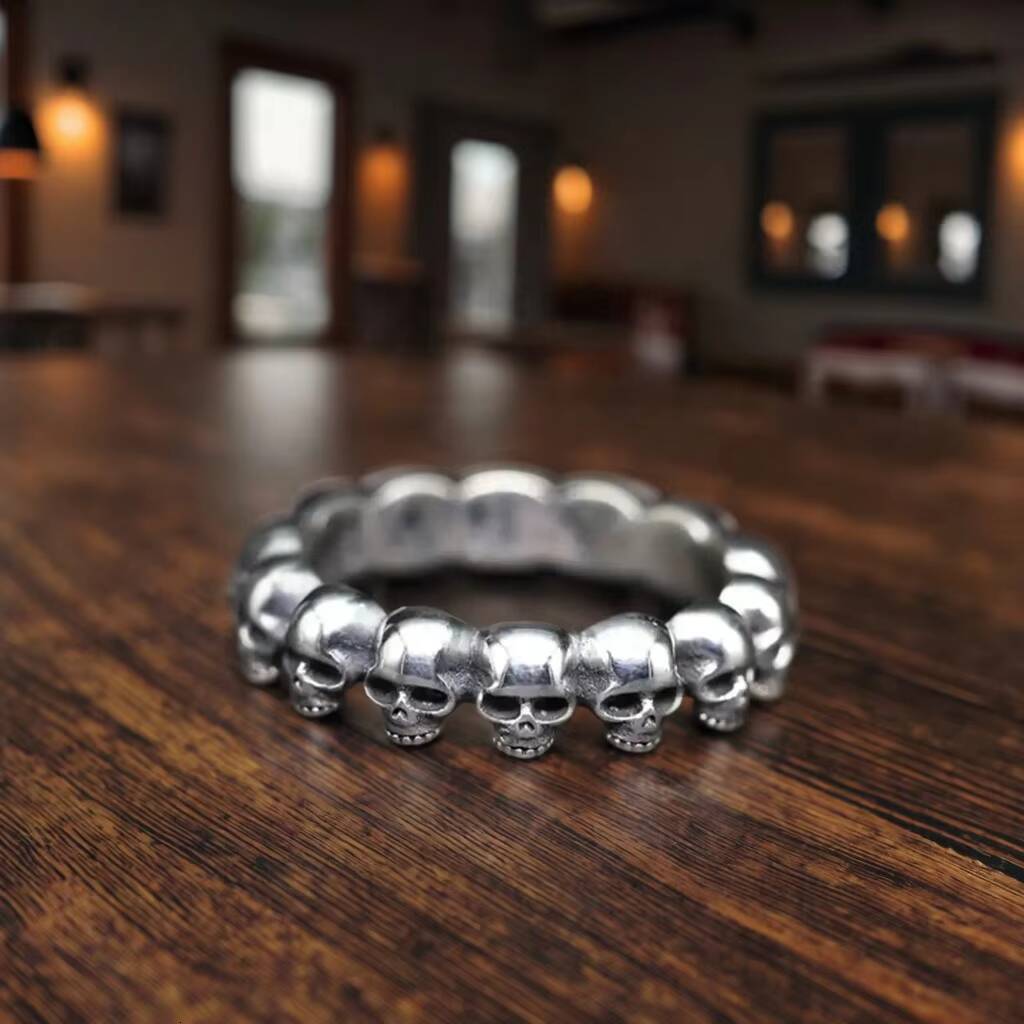Handmade Classic Puck Closed Design Rhodium Fine Jewelry Retro Style 925 Sterling Silver Skeleton Ring for Men Party Everyday
