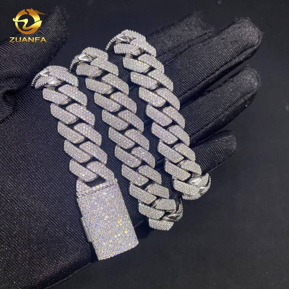 15mm 4Rows Iced Out Diamond Hip Hop Rapper Jewelry Bracelet 925 Silver VVS D Moissanite Thick Miami Cuban Link Chain Necklace
