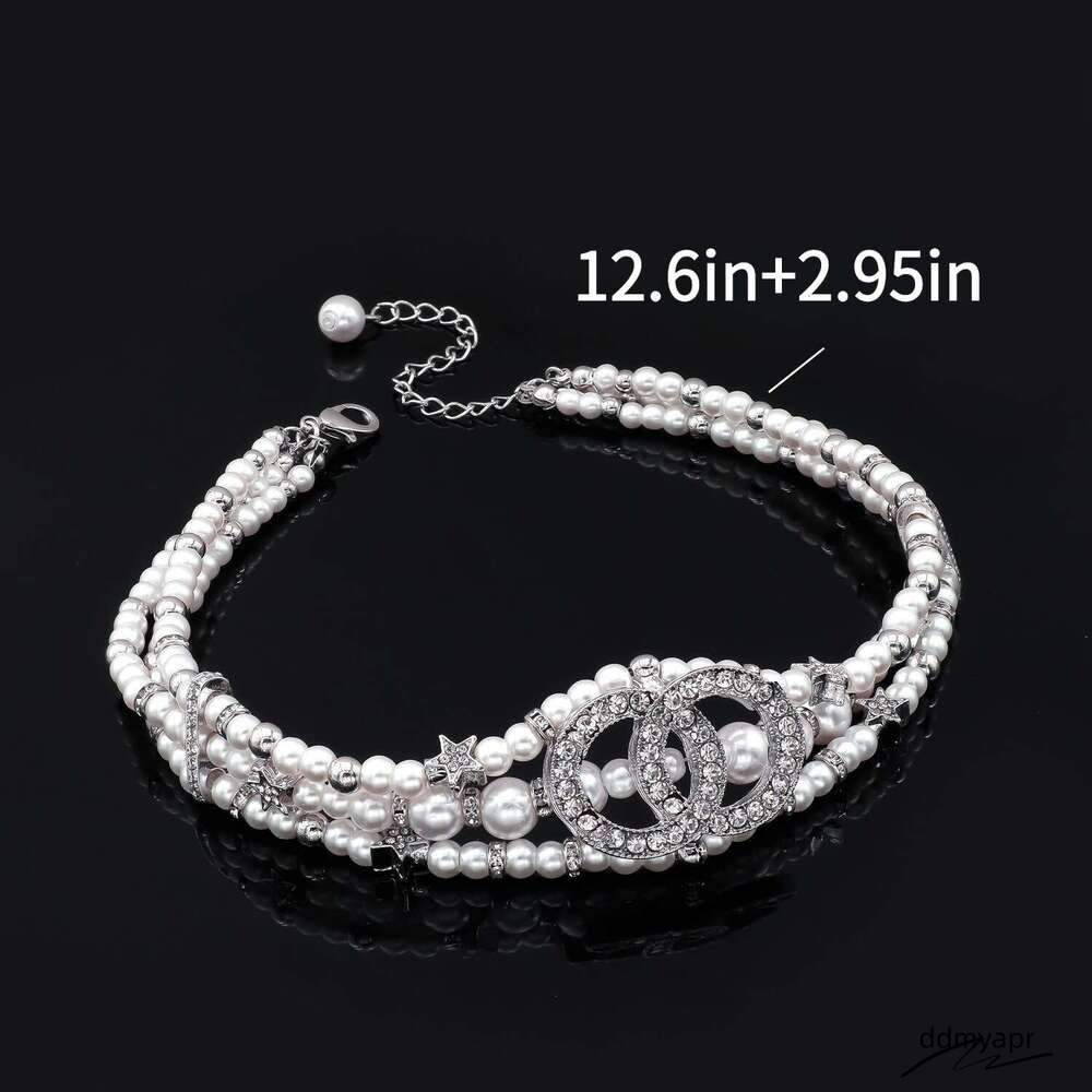 Xiaoxiang Inlaid Double C Family Collarbone Chain Pearl Ddmydec Choker Necklace Ddmydec Ddmydec