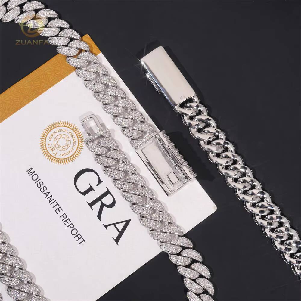 Hot Sale Hip Hop Jewelry 13mm Bling Moissanite Cuban Chain for Men 925 Silver Iced Out Cuban Link Bracelet Pass Diamond Test