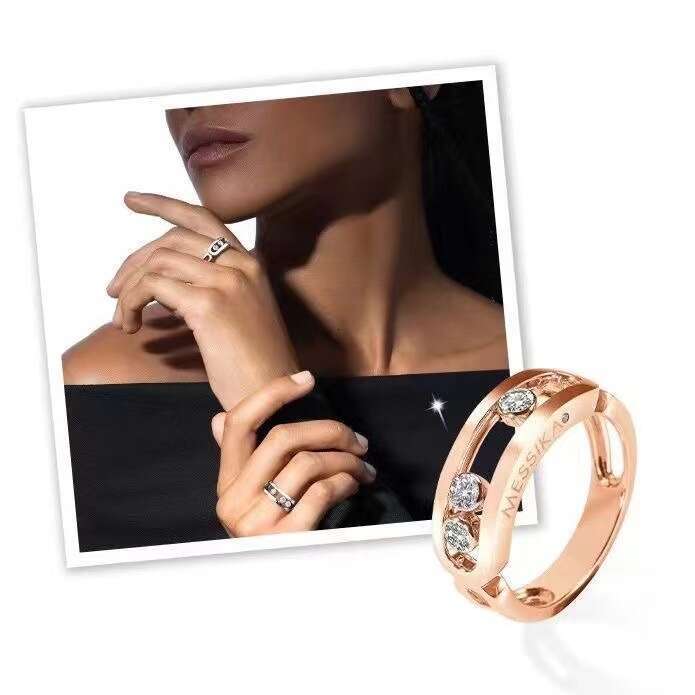Mesi Card Ring Wide Version Sliding Three Diamonds Dynamic Full Diamond Design Couple Rings Men and Women Rose Gold Valentine's Gift