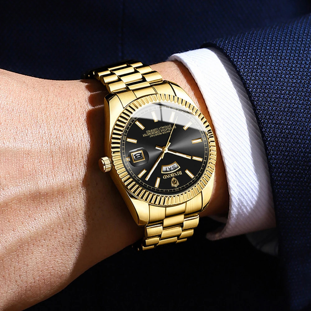 BINBOND Mens Quartz Watch Top Sports Watches Stainless Steel Waterproof Date Week Wristwatch Men Relogio 250828