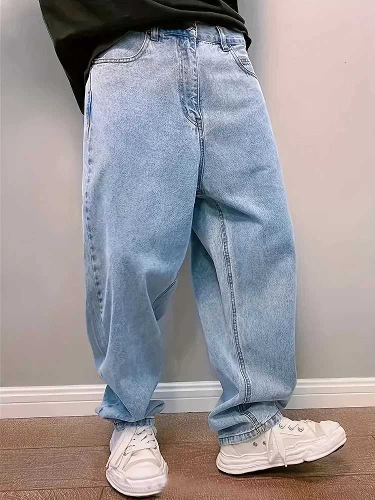 Y2k Oversize Fashion Baggy Jeans Mens Loose Straight Streetwear Hip Hop Denim Trousers Washed Trendy Wide Leg Pants Light Blue W250905