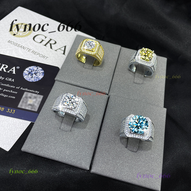 New Exquisite Jewelry Hiphop Luxury Fashion 925 Sterling Silver square Mossanite Mens Personality Ring Wholesale Jewelry