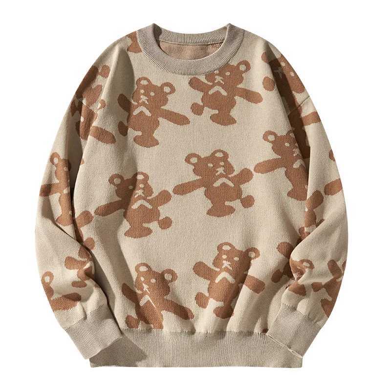 New Spring and Autumn Japanese Round Neck Couple Sweater Simple Bear Jacquard Trendy Versatile Mens Sweater Z250905