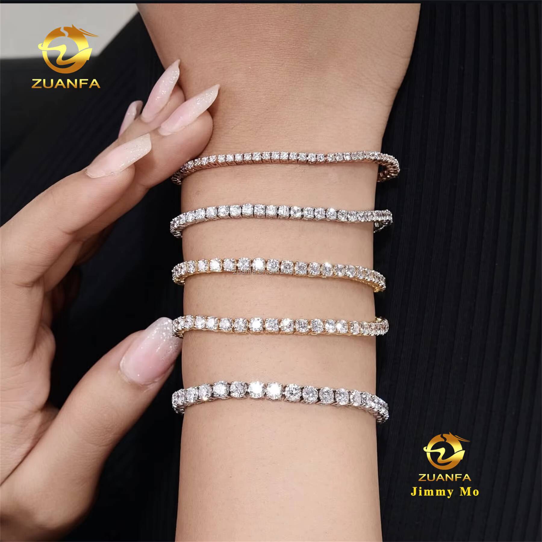 Customized Classic Style 10k Real Gold 2mm 3mm 4mm 5mm Luxury Hip Hop Jewelry D Color Lab Grown Diamond Tennis Chain Bracelets