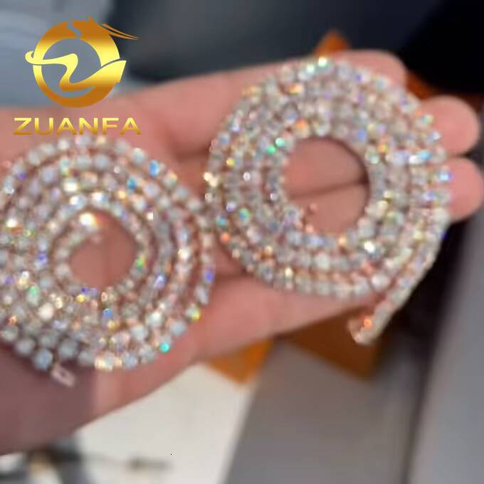 18K Real Rose Gold Plated High Quality Moissanite Tennis 925 Sterling Silver Lab Diamond Tennis Necklace Pass Diamond Tester