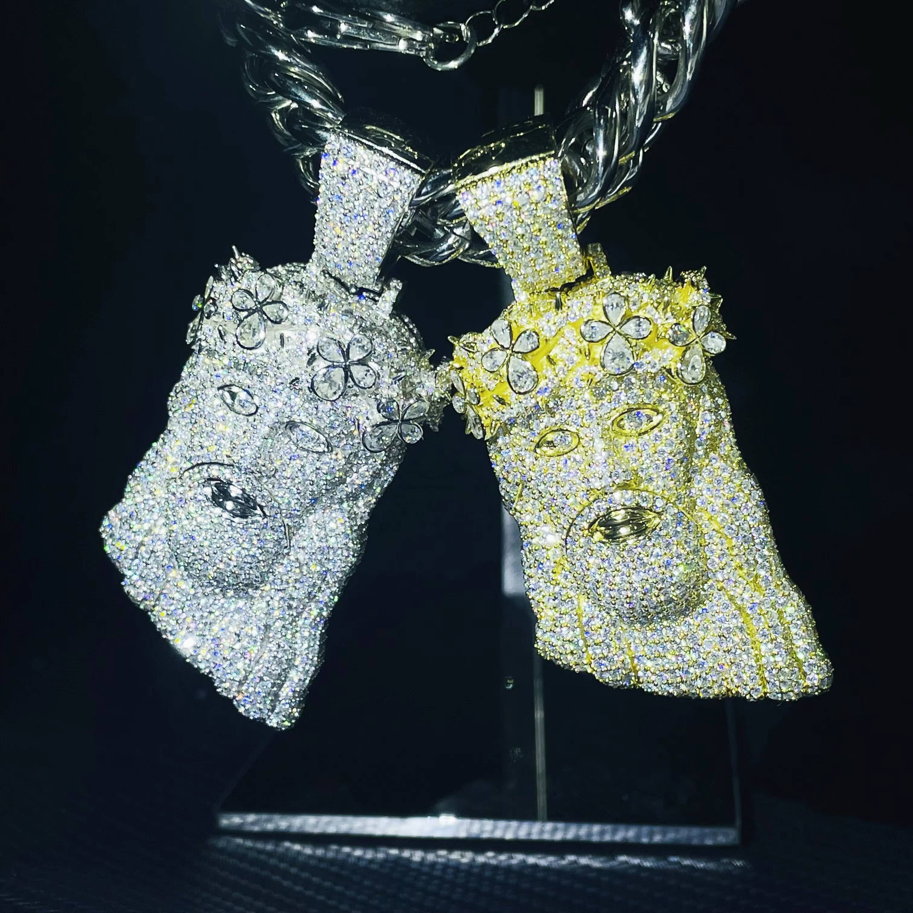 Luxury Ice Out Jewelry Silver 925 Mens Vvs Diamond Jesus Head Pendant Moissanite Hip Hop Jesus Pendant