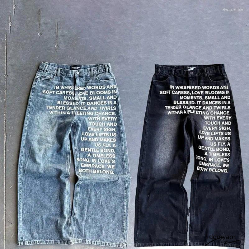 Men's Ddmydec Jeans Y2k Men Vintage American Pattern Letter Streetwear Gothic Haruku Hip Hop Women Fashion Casual Wide Leg Ddmydec Ddmydec Ddmyde