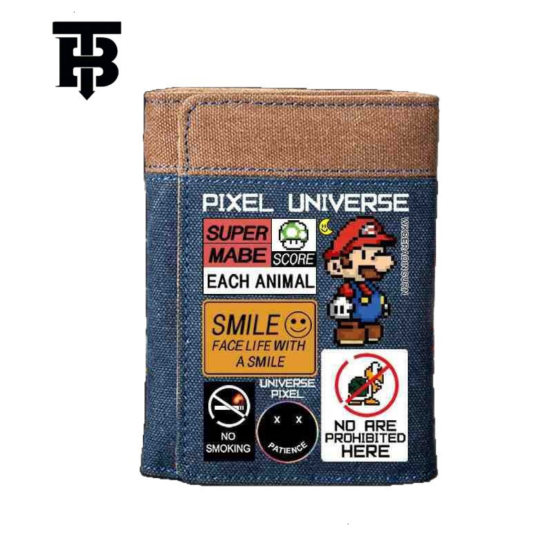 TB BHULAMTE Designer Bag Super Mario Wallet Men Canvas Vertical Fashion Luxury Bag Trend Student Youth Game Cartoon Anime Peripheral Card Holder
