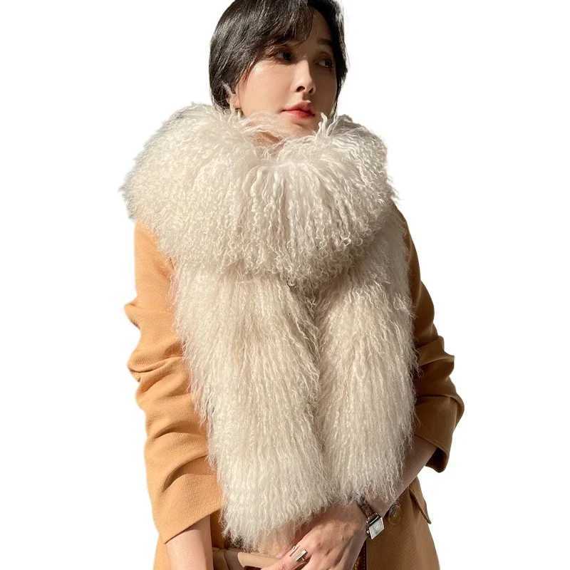 Korean Quality mongolian fur Tibet sheep fur scarf DoubleSided Whole skin Long Fur Scarf Fur Collar Fur Scarf ThickenedXJ250905