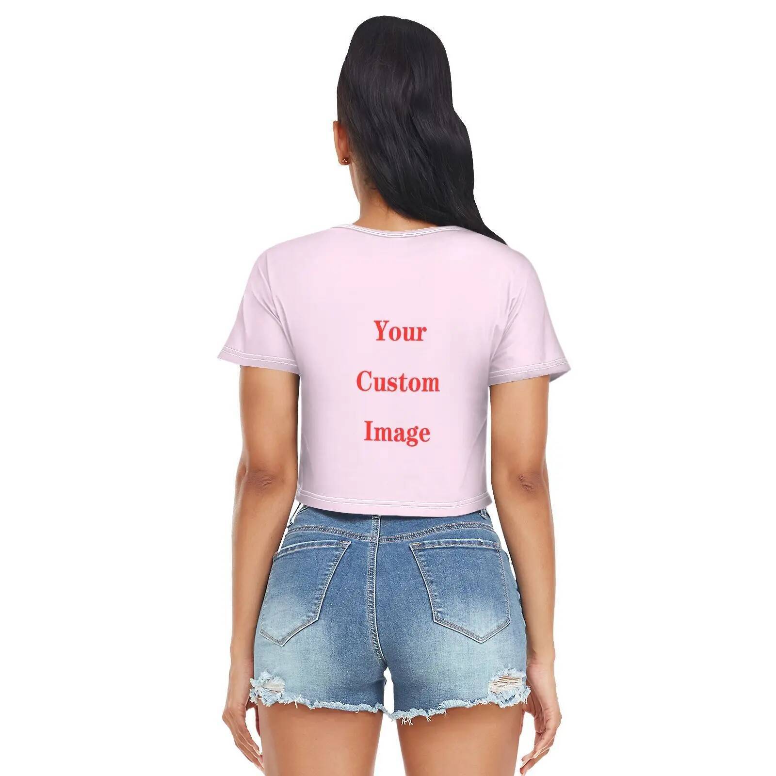Spring And Summer New Open Navel High Waist Short Sleeve T-shirt Simple Round Neck Pullover Custom Image