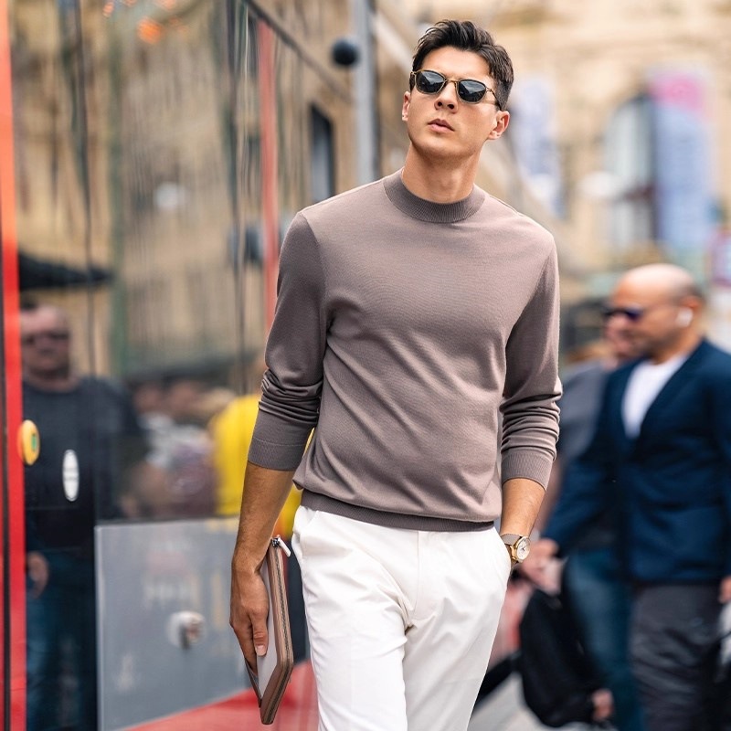 F1006 Spring and autumn new men's wool T-count worsted half-high collar sweater men's machine washable knitted bottoming shirt men's cl