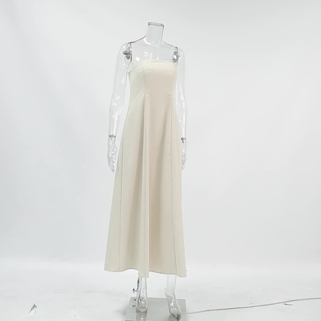 XR112 New Slim Fit Temperament Strapless Solid Color Long Dress for Women