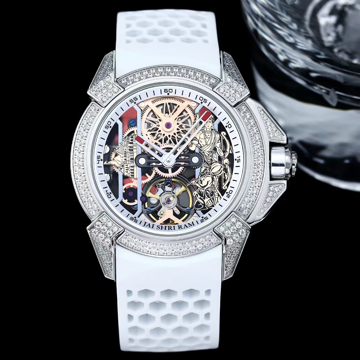 Epic X Ram Janmbhoomi Indian God Mens Watch Diamonds Stainless Steel Sapphire Crystal Water Resistant Luxury Mens Wristwatch