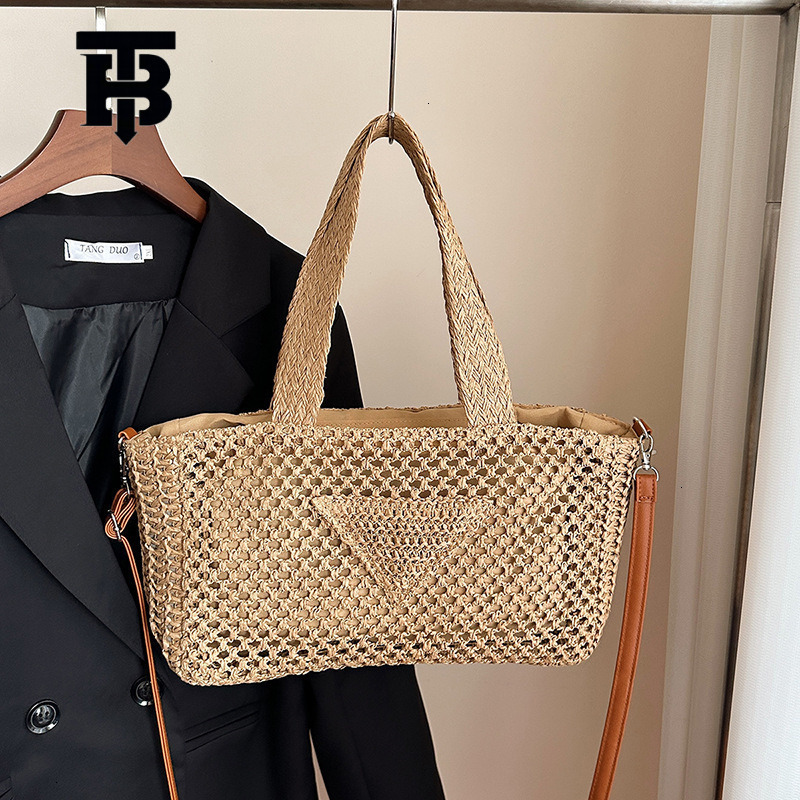 Leisure Minimalist Hollowed Out Women's Beach Bag Free Shipping Designer Luxury Woven Handbag Fashion Vacation Shoulder Underarm Bag Shopping Bag