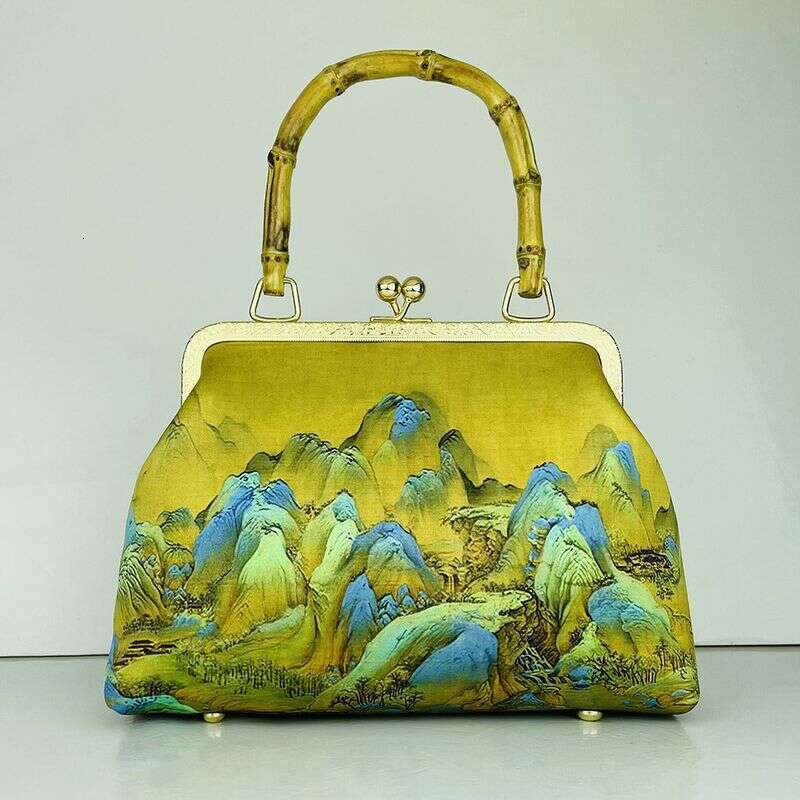 Thousands Miles Of Country And Mountains, Chinese Style Versatile Crossbody Single Shoulder Portable Gold Women's Bag