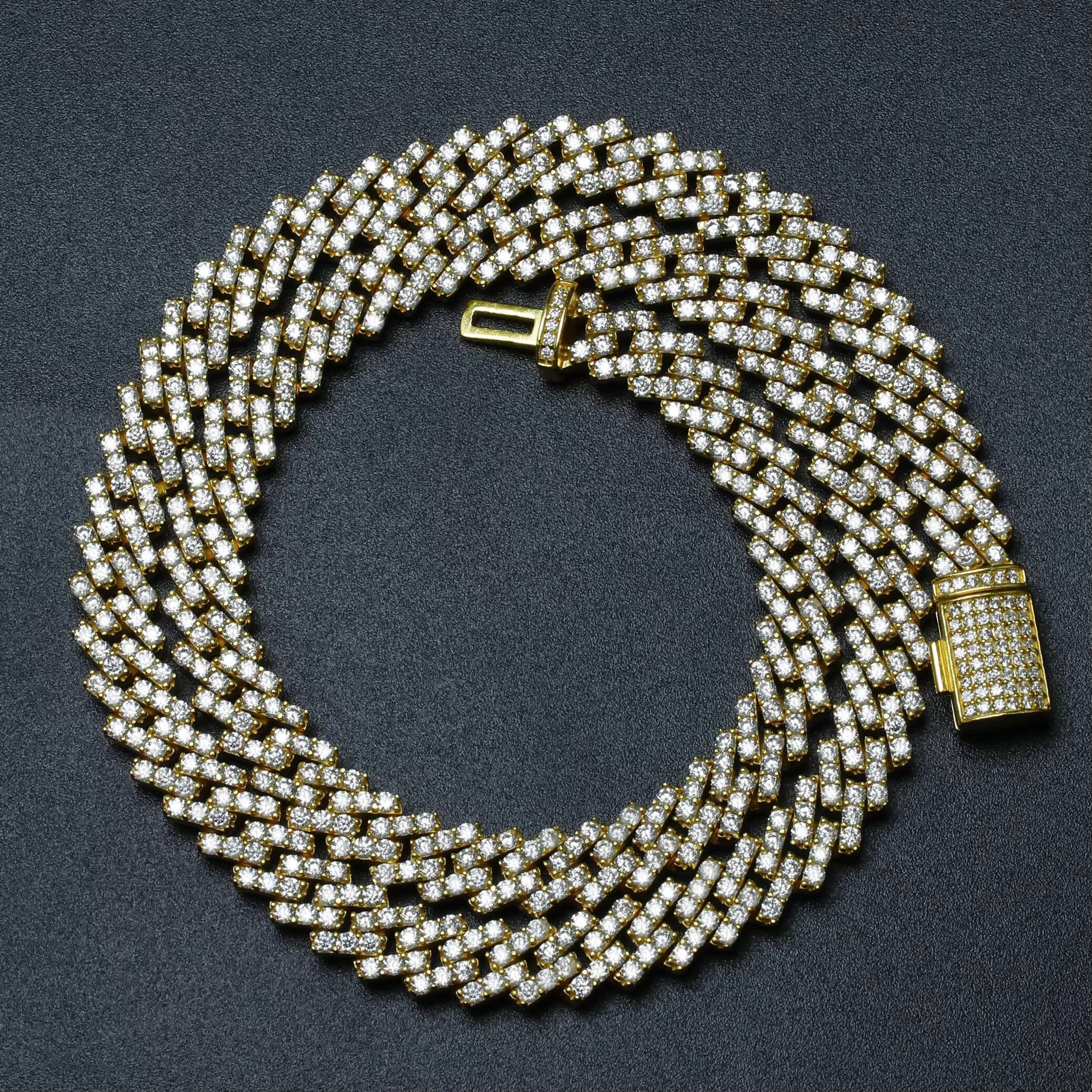 Stylish Hiphop 925 Sterling Silver Hand Prong Setting Iced Out Melee Moissanite Diamond Cuban Link Chain