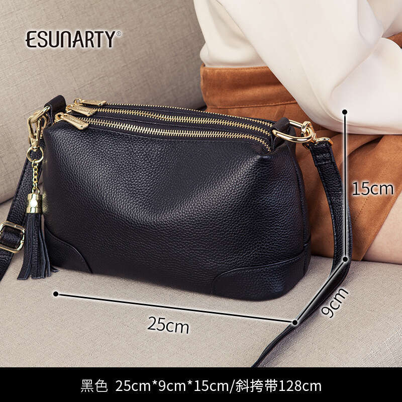 Winter 2025 New Small Crossbody Genuine Leather Multi-Zipper Multi-Layer Women's Versatile Tassel Single Shoulder Trendy Bag