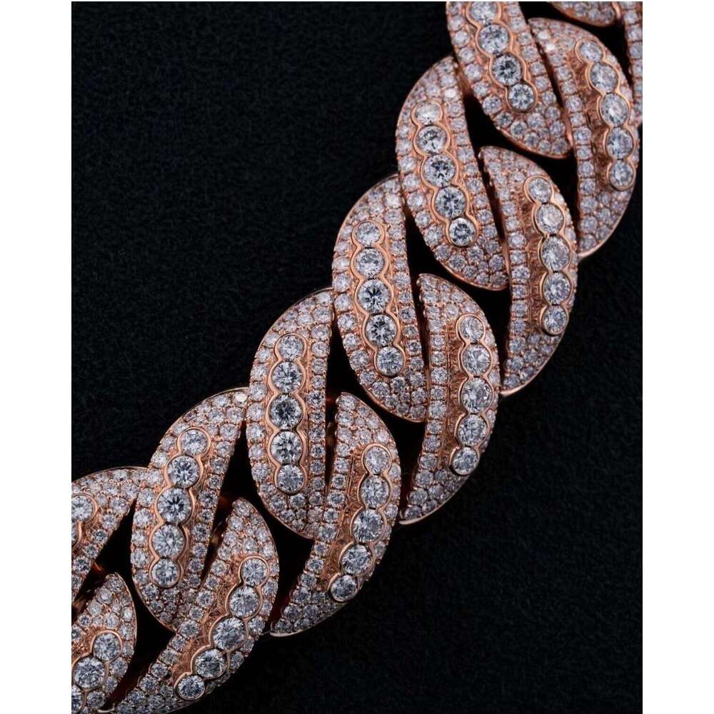 9K-14K Gold CVD Lab Dia Double Row Cuban Chain for Men Hip Hop with IGI 30% Deposit