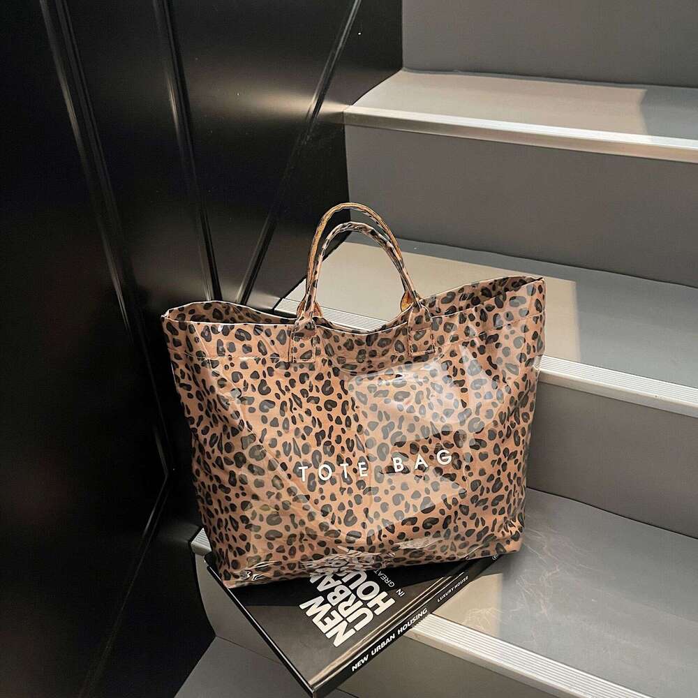 2025 Large Capacity Leopard Handheld Tote Summer New Letter Print Beach Jelly Women's Bag