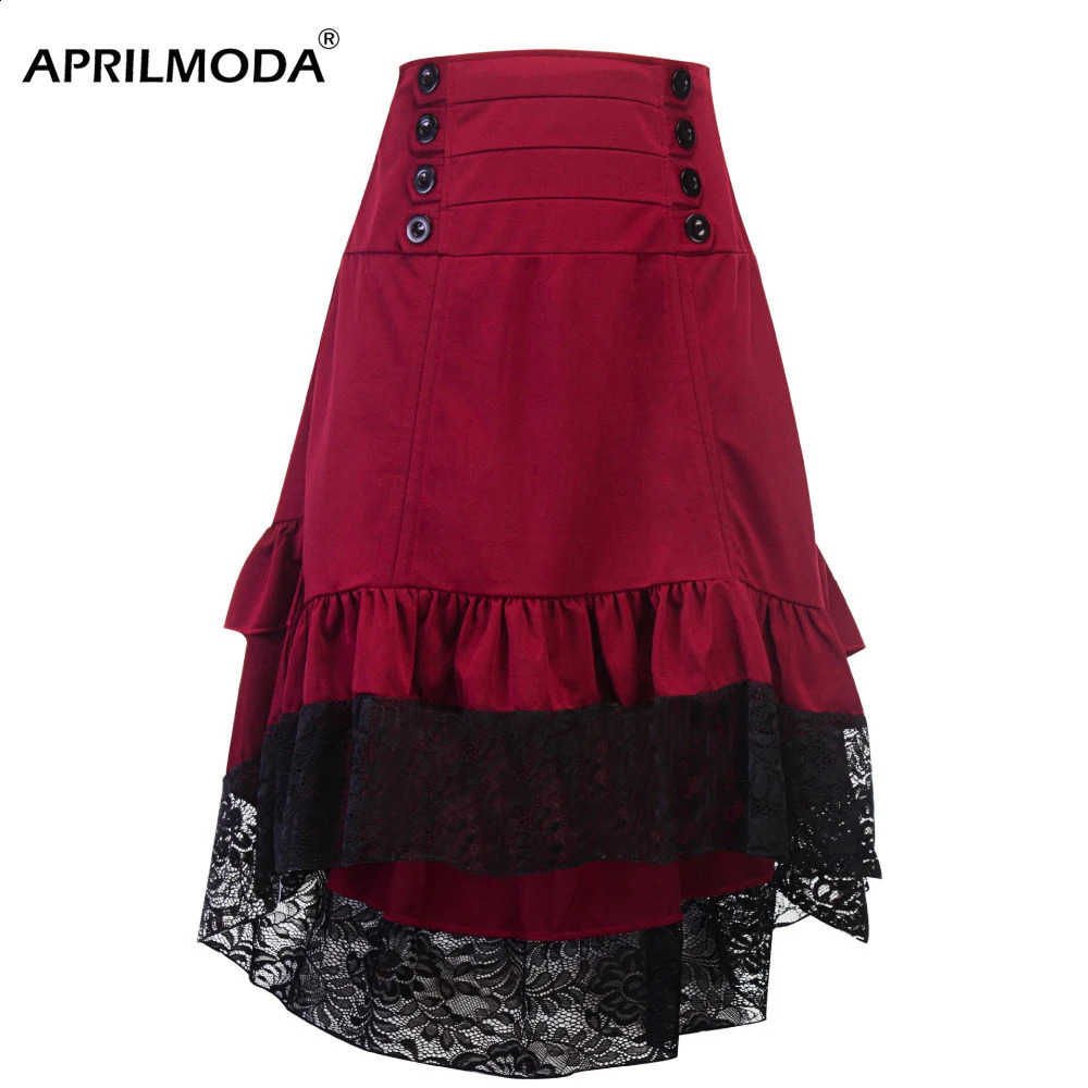 Costumes Steampunk Gothic Skirt Lace Women Clothing High Low Ruffle Party Lolita Red Medieval Victorian Punk Skater Button Front 250905
