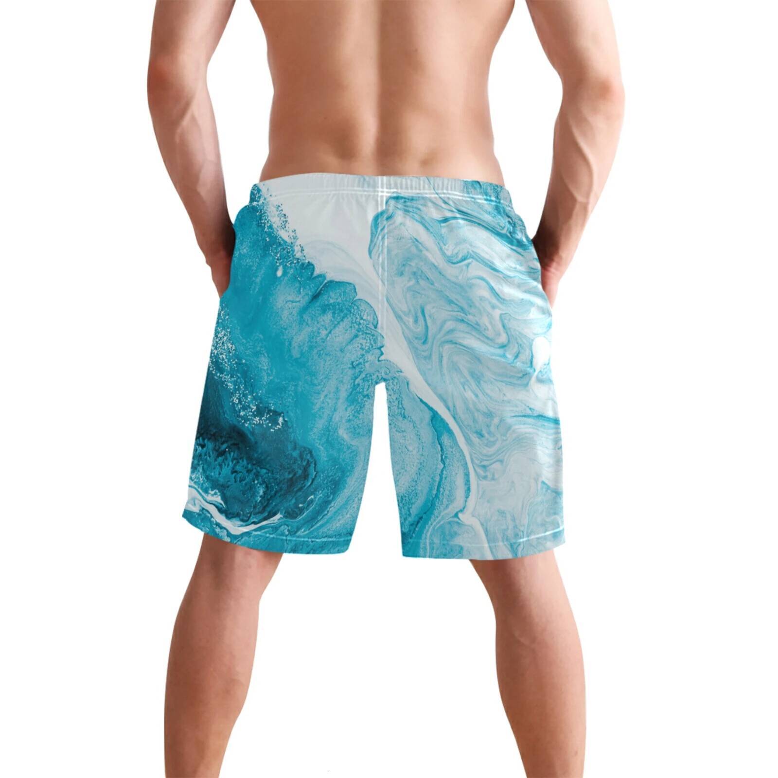 Quick Dry Summer Mens Siwmwear Beach Board Briefs For Man Swim Trunks Swimming Shorts Beachwear Fashion Marble Print
