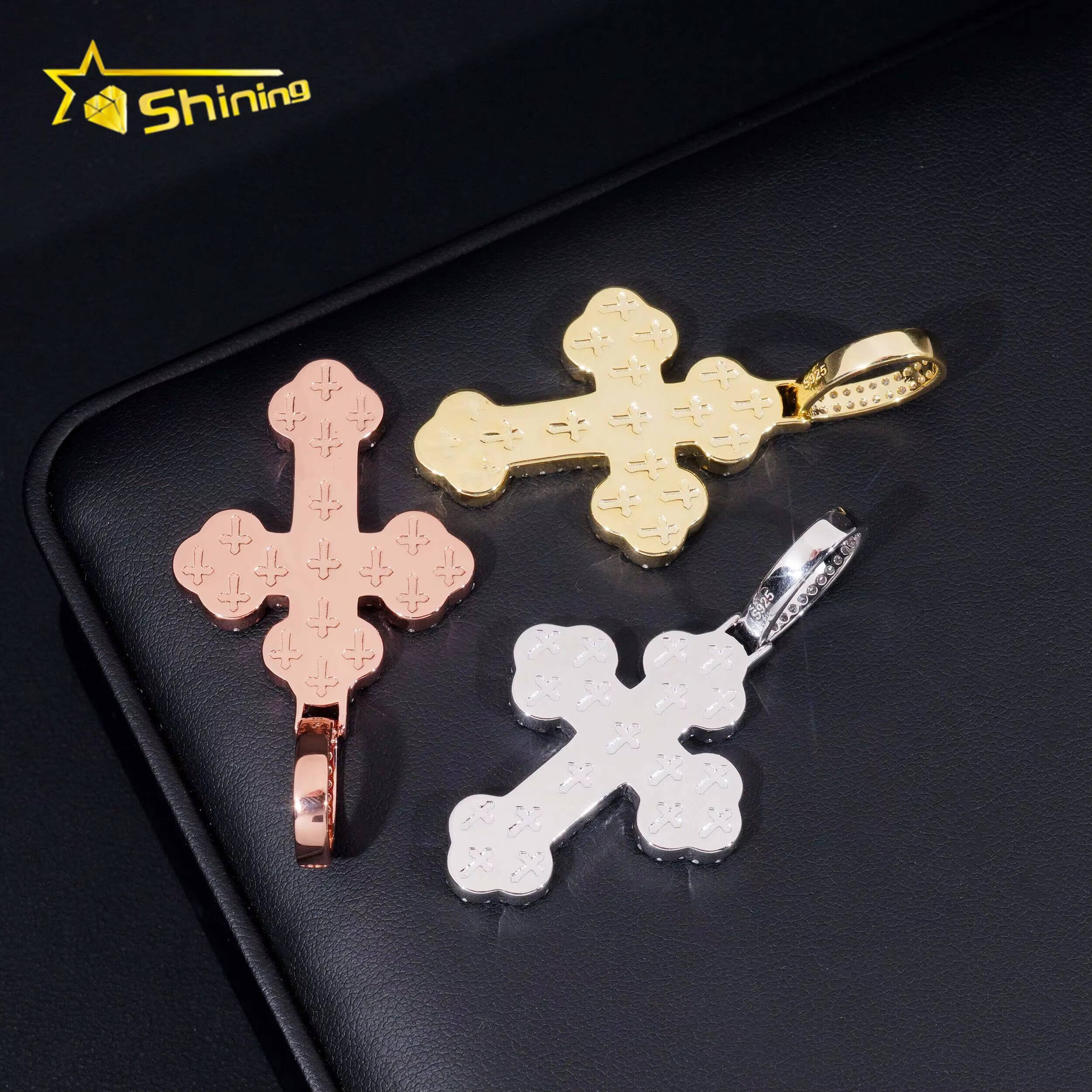 Ready to Ship Iced Out Cross Pendant Solid Silver with Moissanite Diamond Hip Hop Pendant Necklace Jewelry Wholesale