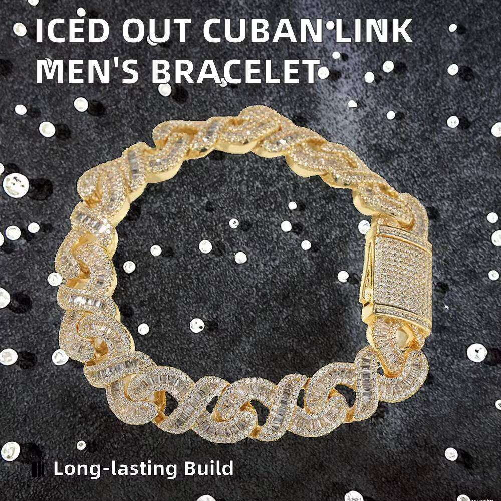 Dropshipping Men's Iced Out Gold/Sier Dia Chain Cuban Link Bracelet Hip Hop Rapper Jewelry Zircon Stainless Steel Material