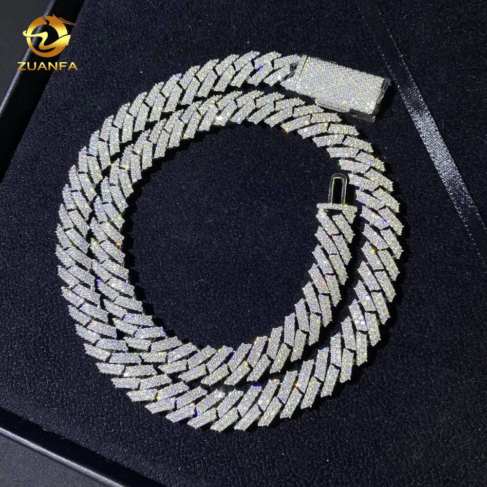 Hot Sale12mm 2Rows 925 Silver Hip Hop Jewelry Bracelet Iced Out VVS Moissanite Diamond Cuban Link Chain Necklace GRA Certificate
