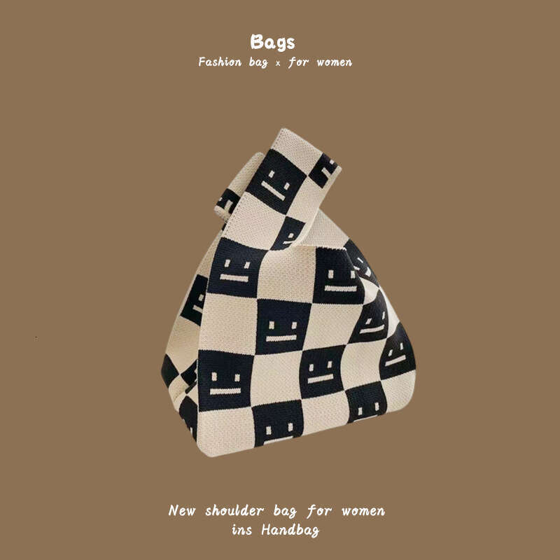 New INS Internet Celebrity Trendy Handbag for Women Knitted Wool Bucket Handheld Casual Tote Lunch Bag