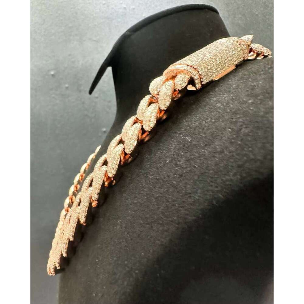 Men's Fine Link Chain Necklace Round Brilliant Cut Moissanite Dia Jewelry for Weddings