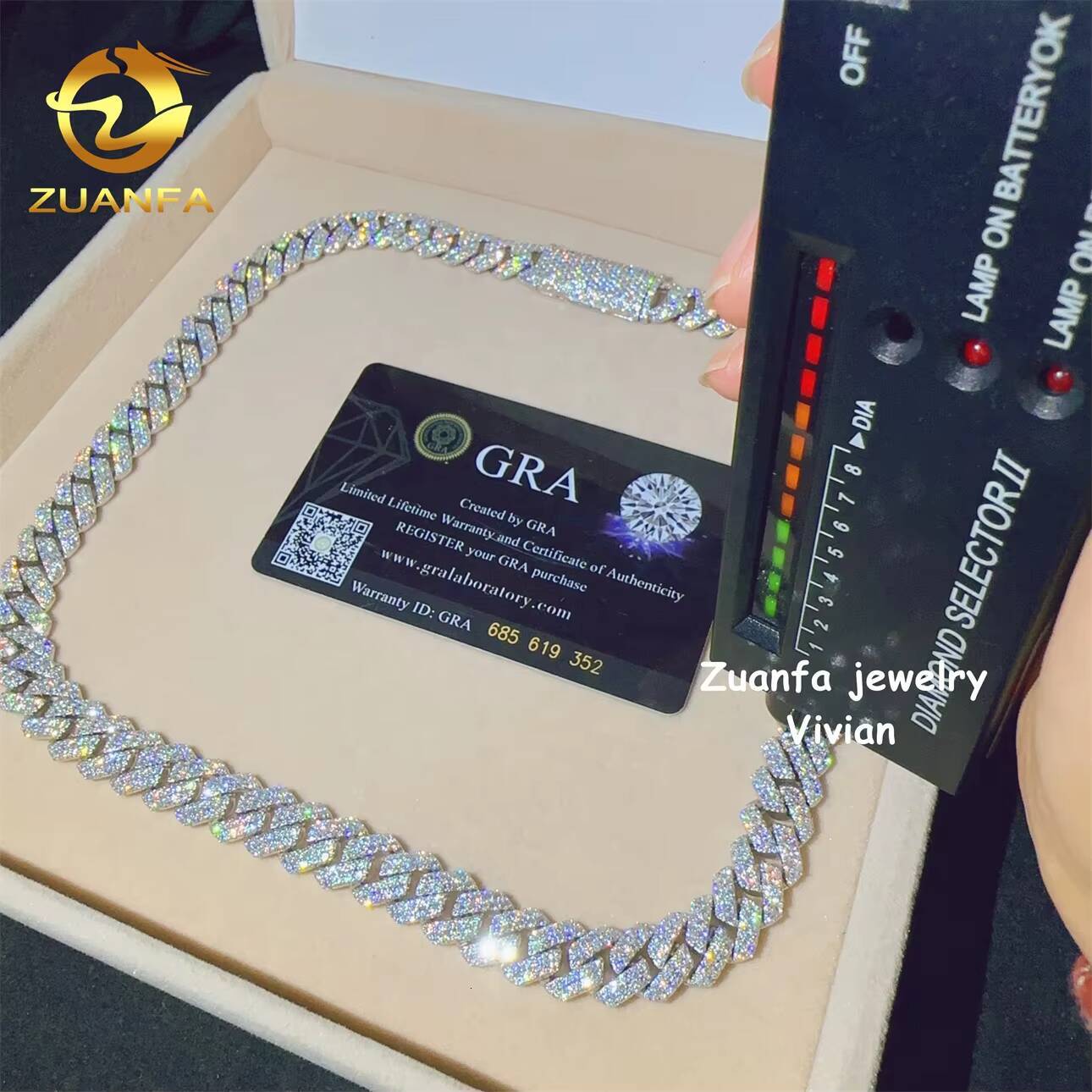 Hip Hop Jewelry 12mm Fashion Sterling Silver 925 VVS Moissanite Diamond Iced Out Miami Cuban Link Chain Necklace