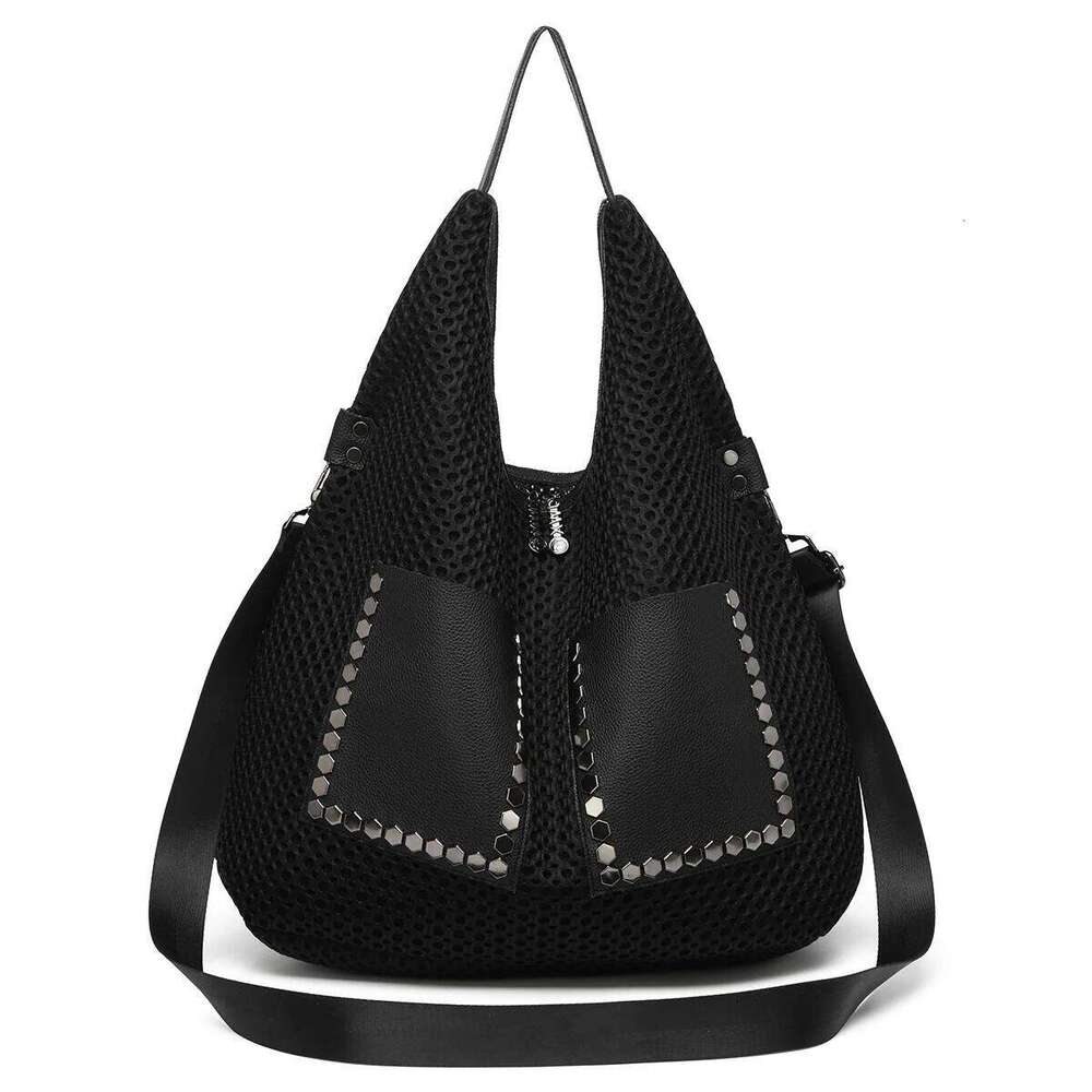 Large Capacity Mesh Fabric Shoulder Women Korea Style Black Lazy Hobos Bags Solid Revit Vintage Packages Big Handbags