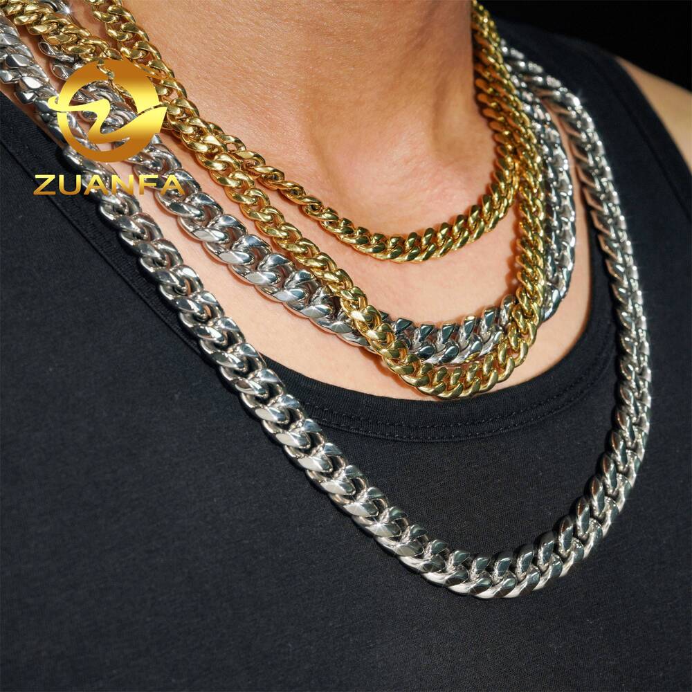 Hot Sale Classic 8mm 10mm 12mm 316L Stainless Steel Cuban Link Chain No Fade 18k Gold Plated Mens Hip Hop Necklace Cuban Chain