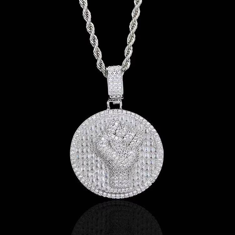 GZYS JEWELRY Wholesale Gold Plated Diamond Mens Fist Coin Necklace Pendant Iced Out Jewelry