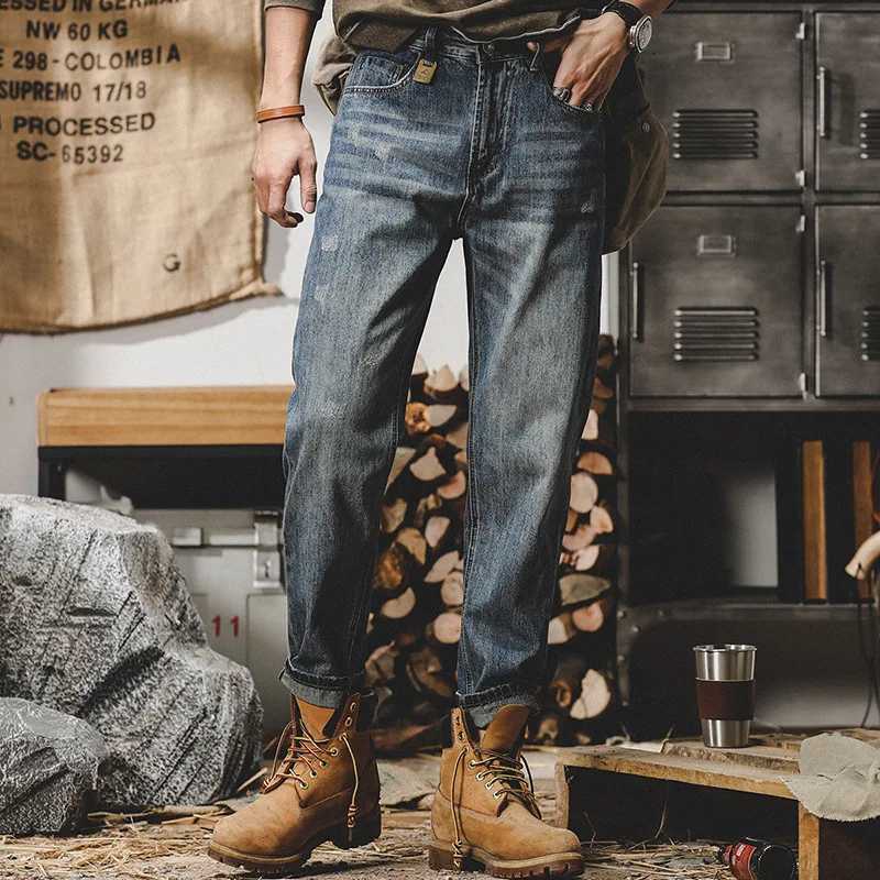 2025 American Retro Mens Jeans Loose Straight Leg Washed and Worn Mens Pants Trendy Brand Street Casual Pants W250905